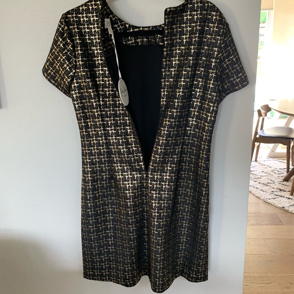 NWT Gold & Black Mini Short Sleeved Sheath Dress Size Medium by Julie Brown - Picture 8 of 13